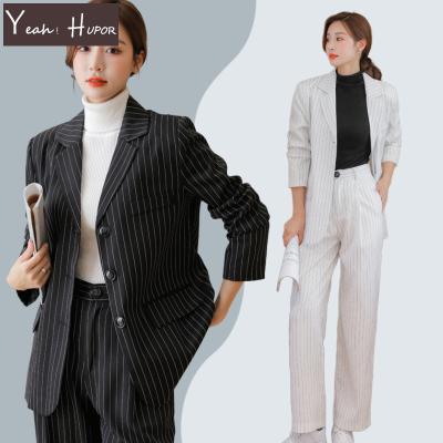 China YEAH 2022 HUPOR QUICK DRY 2022 Spring Classic Striped 2 Pieces Set Women Business Office Suit for sale