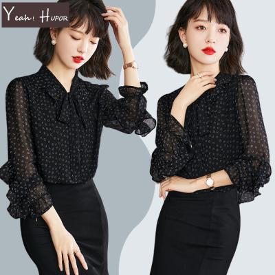 China Stylish HUPOR anti-pilling YEAH shirt selling letter printing hot fashionable black transparent Korean women blouse for sale