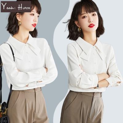 China HUPOR 2022 latest YEAH anti-pilling white tops latest office wholesale formal bow and blouse Korean women for sale