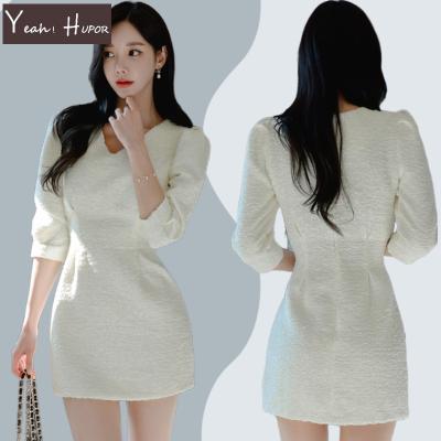 China YEAH 2022 HUPOR Spring High Waist Anti-Static Three Quarter Line One Sleeve Bodycon Korean Style Casual Women Dress for sale