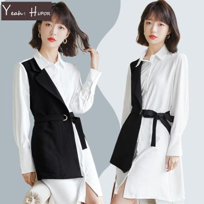 China YEAH New HUPOR Anti-Static Design Cotton And Line White Elegant Long Sleeve Shirt Dress For Women for sale