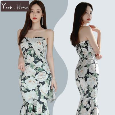 China HUPOR Hot Selling Anti-Static Top Floral Printing Excellent Quality Bodycon Party Wear Club Wear Strapless Dresses For Women for sale