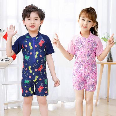 China Girls Fitness Breathable Unicorn 3-11 Years Students Cartoon Sunscreen Boys And Girls Short Sleeve Swimming Suit for sale