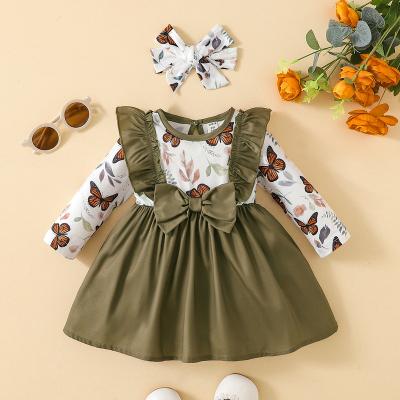 China New children's breathable clothes autumn and winter new products butterfly printed dress foreign trade wholesale for sale