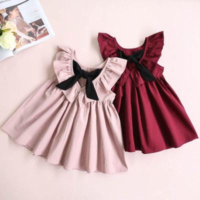 China Washable Girls Korean Version Summer Fashion Style Ruffle Binding Simple Bow Dress for sale