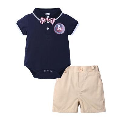 China Summer Boys Cotton Gentleman Suit Baby Onesie Short Triangle Onesie Growing Two Piece Set for sale