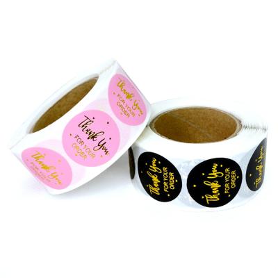 China Custom Heat Sensitive Grace Name Tag Sticker Pink Black Thank You Sticker Business Gift Label Sticker PVC POT Coated Paper for sale