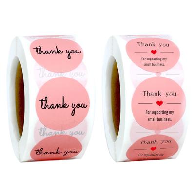 China Heat Sensitive in Running Pink Thank You Sticker Logo Pattern Coated Paper Label Custom Made Sticker Three Proof Products Label Small Business Sticker for sale