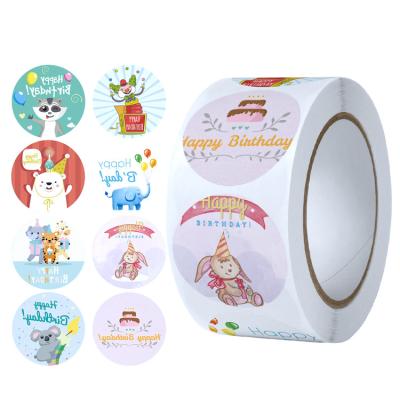 China Customized Heat Sensitive Logo Pattern Sticker Roll Label Birthday Gift Package Sticker Coated Label Cartoon Paper Adhesive Cute Sticker for sale