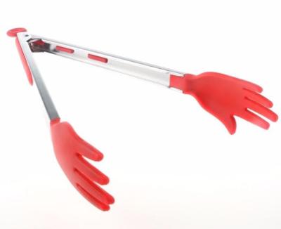 China Sustainable Stainless Steel Hand Shape BBQ Tongs With Silicone Tips for sale