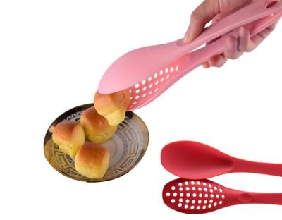 China Sustainable 2 in 1 Food Clip Nylon Bread Clip BBQ Spoon Slotted Tongs Salad Tools for sale