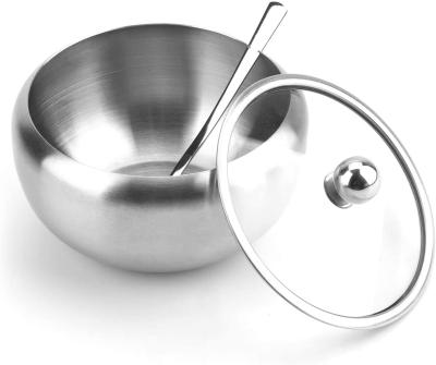 China Amazon Sustainable Hot Selling Good Quality 650ml Large Stainless Steel Sugar Bowl With Glass Lid And Spoon for sale