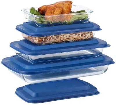 China 8 Pieces Sustainable Rectangular Glass Baking Tray Set With BPA Free Lids Freezer Microwave Oven And Dishwasher Safe for sale