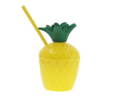 China Pineapple Sustainable Plastic Drink Cup With Lid And Straw For Party for sale