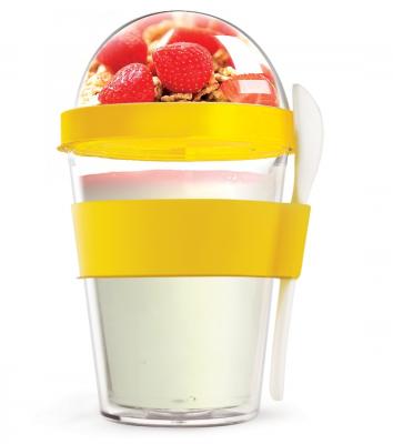 China Sustainable Double Wall Salad Cup with Spoon Portable Yogurt Cereal Breakfast Togo Container with Lid and Dome Spoon for sale