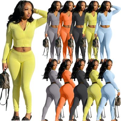 China Spring 2022 New Two Piece Jogging Suit Crop Hoodie QUICK DRY Solid Tight Hooded Sport Tracksuit 2 Piece Pants Set for sale