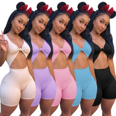 China Y2K Playsuits Workout Overalls 2022 Skinny Solid Elastic QUICK DRY Women Summer Backless Active Biker Romper Shorts Playsuit for sale