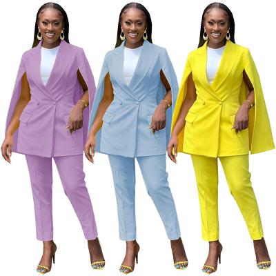 China Wholesale QUICK DRY Yellow Elegant Ladies Blazers Suit Wholesale Fashion Party Women Two Piece Set Pant Suits for sale