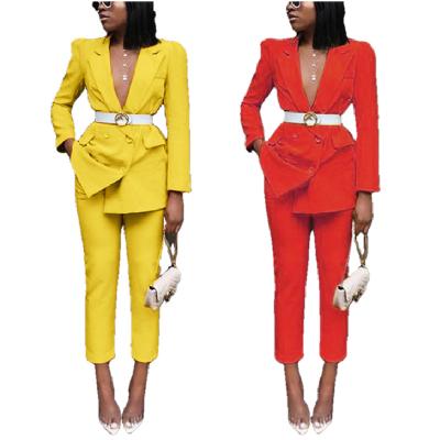 China Custom Made 2022 Female Solid Color Sleeve Blazer And Suit Pants QUICK DRY Logo Ladies Office Wear Women Long Blazer Set For Women Formal Suit for sale