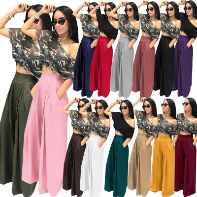 China 2022 QUICK DRY High Waist Loose Wide Leg Pants Packs Boho Palazzo Flared Wide Leg Pants Women 2022 New Fashion Women Ladies High Waist Pants for sale