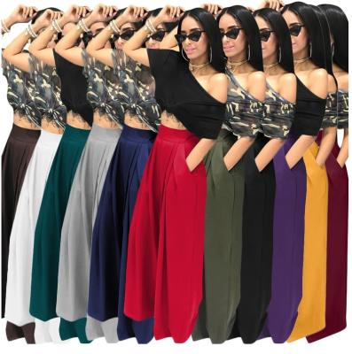 China QUICK DRY Pants Wide Leg Baggy Flare Pants Packs High Waist Wide Leg Pants Womens Pants Wholesale High Waist Palazzo Pants For Ladies for sale