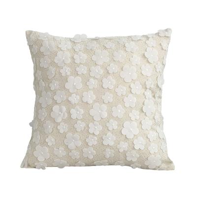 China Folded French light luxury three-dimensional lace embroidered pillow  cotton linen embossed butterfly feather girl heart sofa cushion for sale