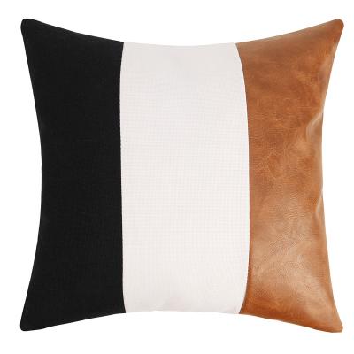 China Folded Home Decor Nordic White Black Cushion Pillow Classic PU Joint Cushion Cover for sale