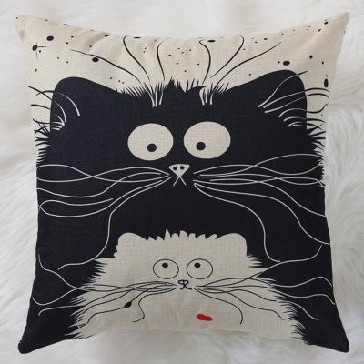 China Folded New Desgin Animal Pillow case Soft Modern 100% cotton Printing Cushion Covers Green Decorative Cat throw Pillow Covers 45*45cm for sale