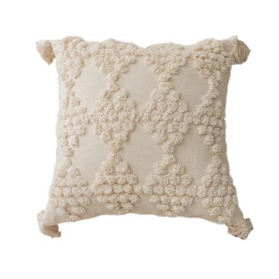 China Folded Nordic Cotton Woven Bohemian Tufted Tassel Pillow Office Lumbar Pillow Bedside Cushion Sofa Pillowcase for sale