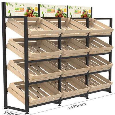 China Fruit and vegetable single-sided display rack in fruit store customized steel and wood display cabinet for sale