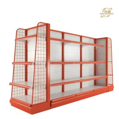 China Metal Shop Supermarket Goods Rack Gondola Cosmetic Shelves Metal Supermarket Shelves Gondola Shelving With Light Led for sale