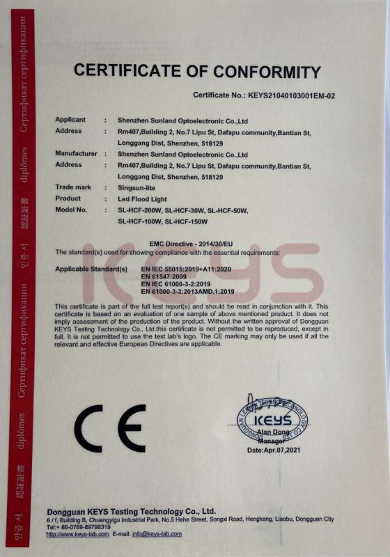 CE - Shenzhen Sunland Optoelectronic Co., Ltd.