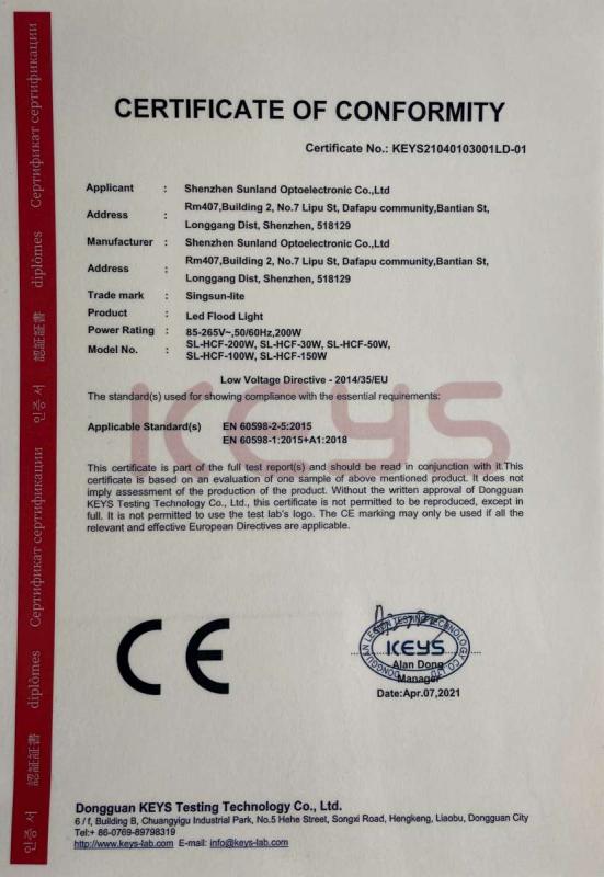 CE - Shenzhen Sunland Optoelectronic Co., Ltd.