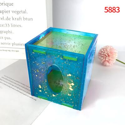 China Viable 5883 Tissue Box Silicone Resin Mold With Lid Epoxy Resin Large Silicone Storage Silicone Mold for sale