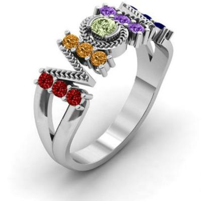 China CLASSIC hot sale factory direct sale fashion stainless steel gift to mother letter MOM rings with colorful crystal for sale