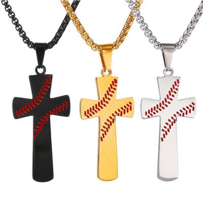 China Hiphop Fashion Men Sport Jewelry Stainless Steel Baseball Cross Necklace With Custom Engraved Words for sale