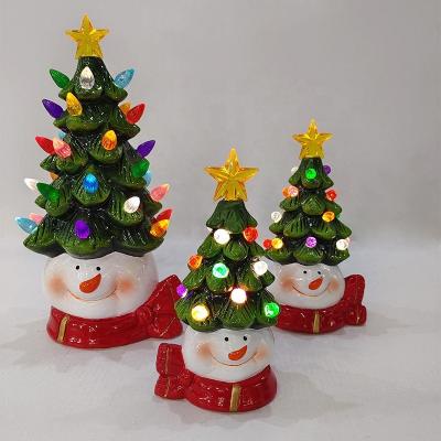 China New Arrival Handmade Multicolor LED Battery Lighting Ceramic Snowman Christmas Table Decoration for sale