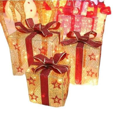 China Wholesale NEW Metal Copper Wire Light Christmas Metal Box Decoration With Red Bow Lit Metal Gift Box for sale