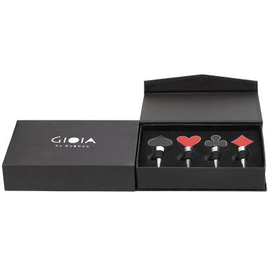 China Viable Promotional Wine Gift Set With 4 Wine Stopper Game Card Wine Stopper for sale