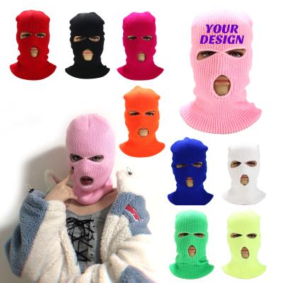 China Wholesale COMMON Winter Custom Design Skimask Black Pink White Ski Maks Mask Knitted Logo Printed Full Face Three 3 Hole Balaclava for sale