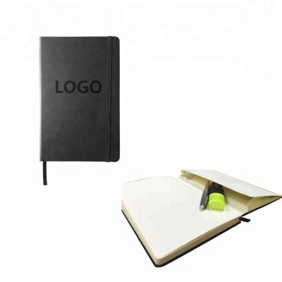 China Hardcover Logo Promotional Leather Notebook Custom Made with Back Pocket for sale