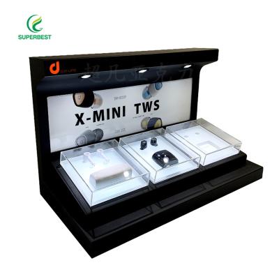 China Customized Retail Store Advertising With Light Acrylic LED Worktop Headset Earphone Shop Display Stand for sale