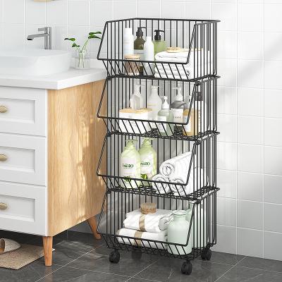 China Living Room Mobile Metal Shelf Fruit Vegetable Cart Storage Living Basket for sale