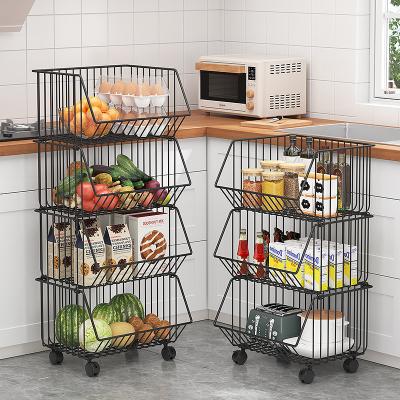 China Kitchen Sustainable Vegetable Rack Mobile Multi-Layer Vegetable Rack Storage Basket for sale