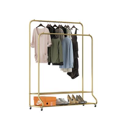 China Adjustable Free Hanger Double Layers(Others) Garment Rack And Multifunctional Double Pole Bedroom Clothing Rack for sale