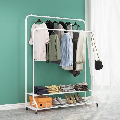 China 100cm Multi-Function Double Pole Adjustable Bedroom Movable Clothes Hanger (Other) Metal Steel Rack for sale