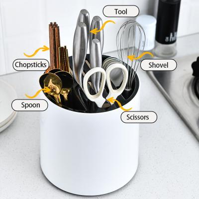 China 360 Degree Rotating Cutter Knife Kitchen Stand Holder Chopsticks Knives Organizer Bifurcates Spoon Cookie Cutter Storage Rack Kit for sale