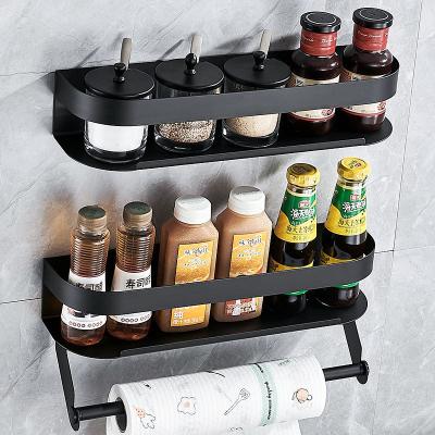 China Sustainable Kitchen Rack Wall Mounted Black Color Spice Storage Seasoning Rack for sale