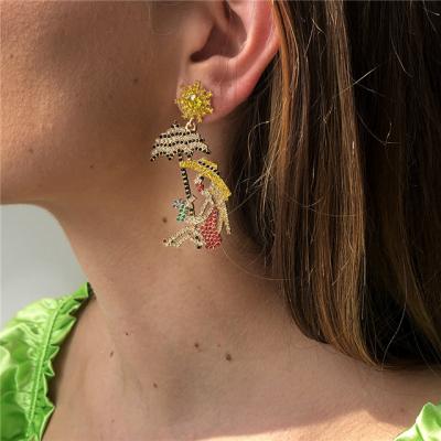 China New Colorful Hanging Women Jewelry Accessories Crystal Shiny Dangle Drop Earrings Summer Beach Bohemia Hawaii Earring Charm High Quality for sale