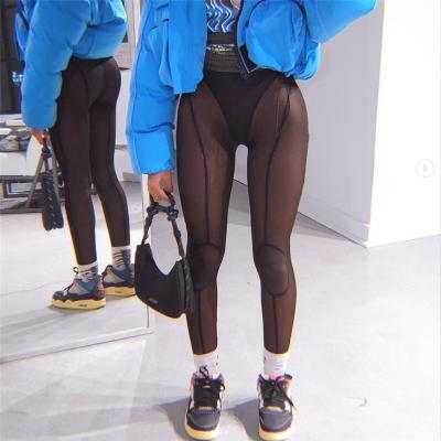 China Sexy Black Mesh See Through Women Trousers Streetwear Summer Viable Akaily High Waist Bodycon Pants Stretchy Female Pencil Pants 2021 for sale